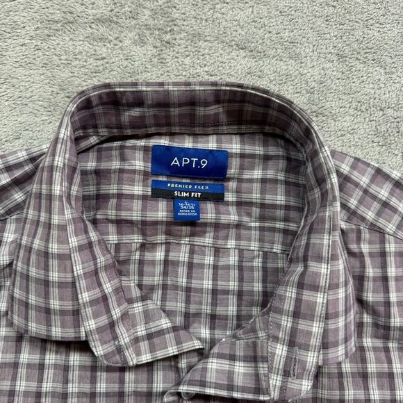 Apt 9 Button Up Shirt Mens‎ Large Slim Flit Purple 16-16.5 Work Casual Formal - Picture 3 of 5